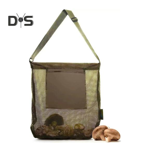 Mushroom Picking Net Bag Mesh Garden Fruit Harvest Basket Mushroom Hunting Crossbody Bag with Adjustable Strap for Outdoor Activities