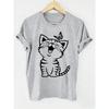 Cute Cat with Butterfly Graphic Print T-Shirt Funny Round Neck Short Sleeve Casual Women Daily Basic Top
