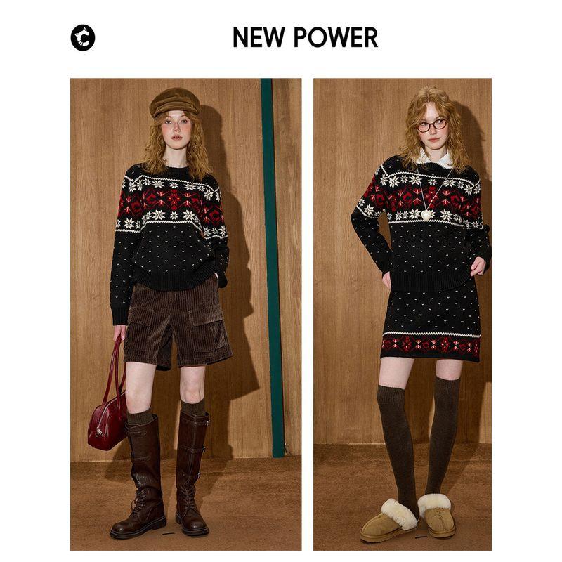 Coolhut Fair Isle Retro Jacquard Pullover Round Neck Comfortable Lazy Style Soft and Cozy Winter Women's Sweater