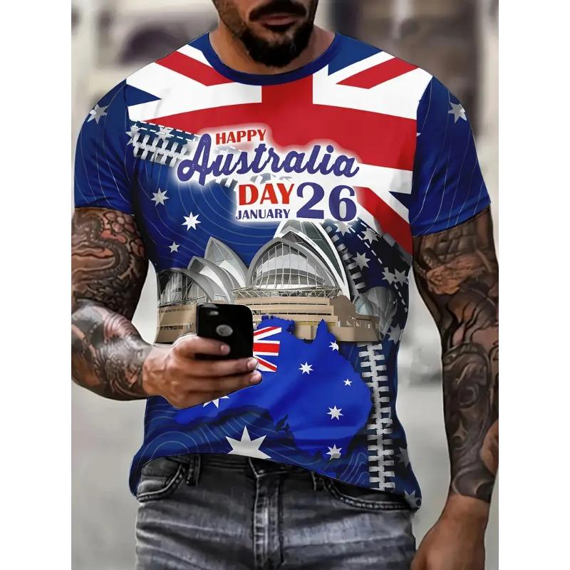 T-shirt Grafica con Bandiera Australiana da Uomo Nuovi Arrivi Felice Giorno dell'Australia T-shirt con Stampa Digitale Casual Manica Corta Girocollo