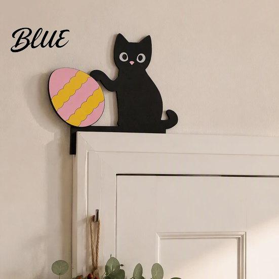 Cute Cat Door Corner Decor Wooden Cartoon Frame Pendant Black Unique Decoration Decoration Decorative Wall Sticker for Photo Frames And Cabinets
