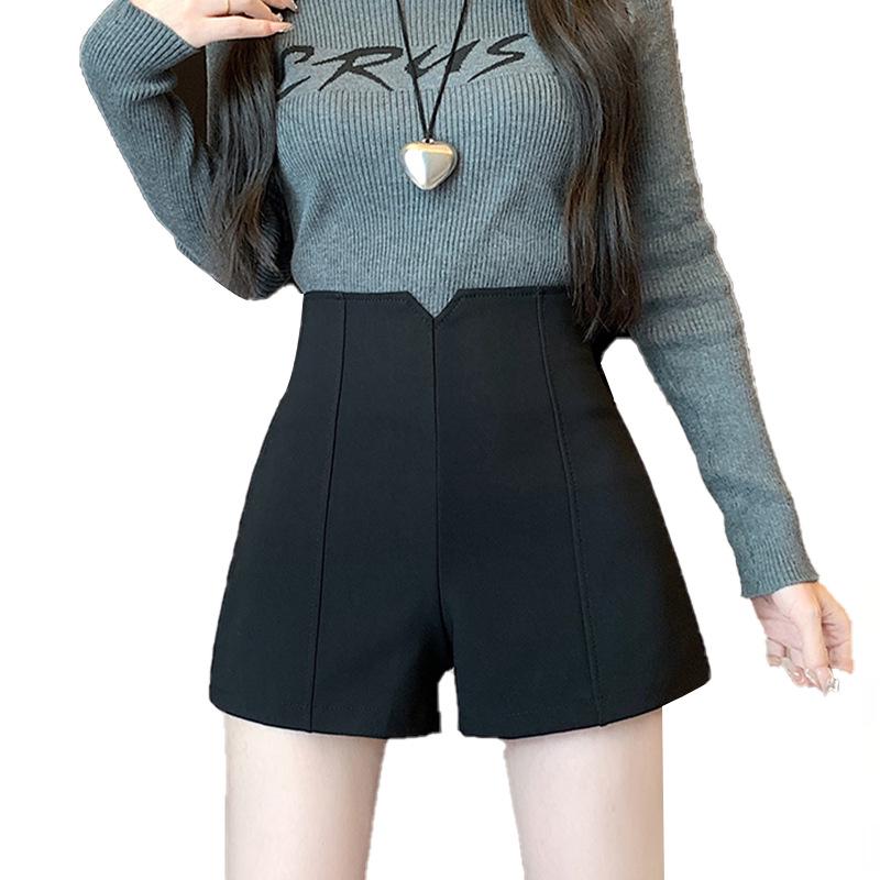 High-Waisted Black Slim-Fit Shorts 2024 Summer Women's Fashion