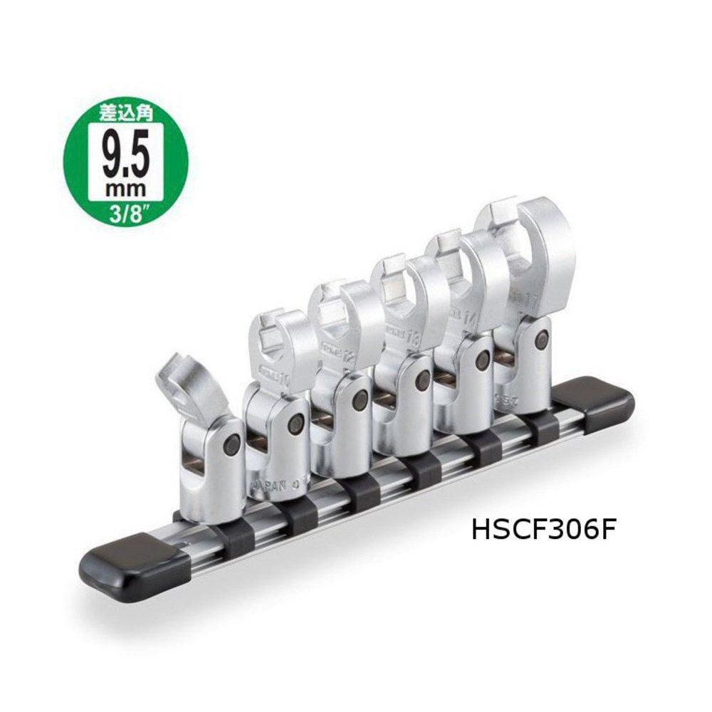 TONE Flex Crowfoot Wrench Set Includes 6 Pieces (with Holder), HSCF306F, 9.5mm (3/8") Drive,