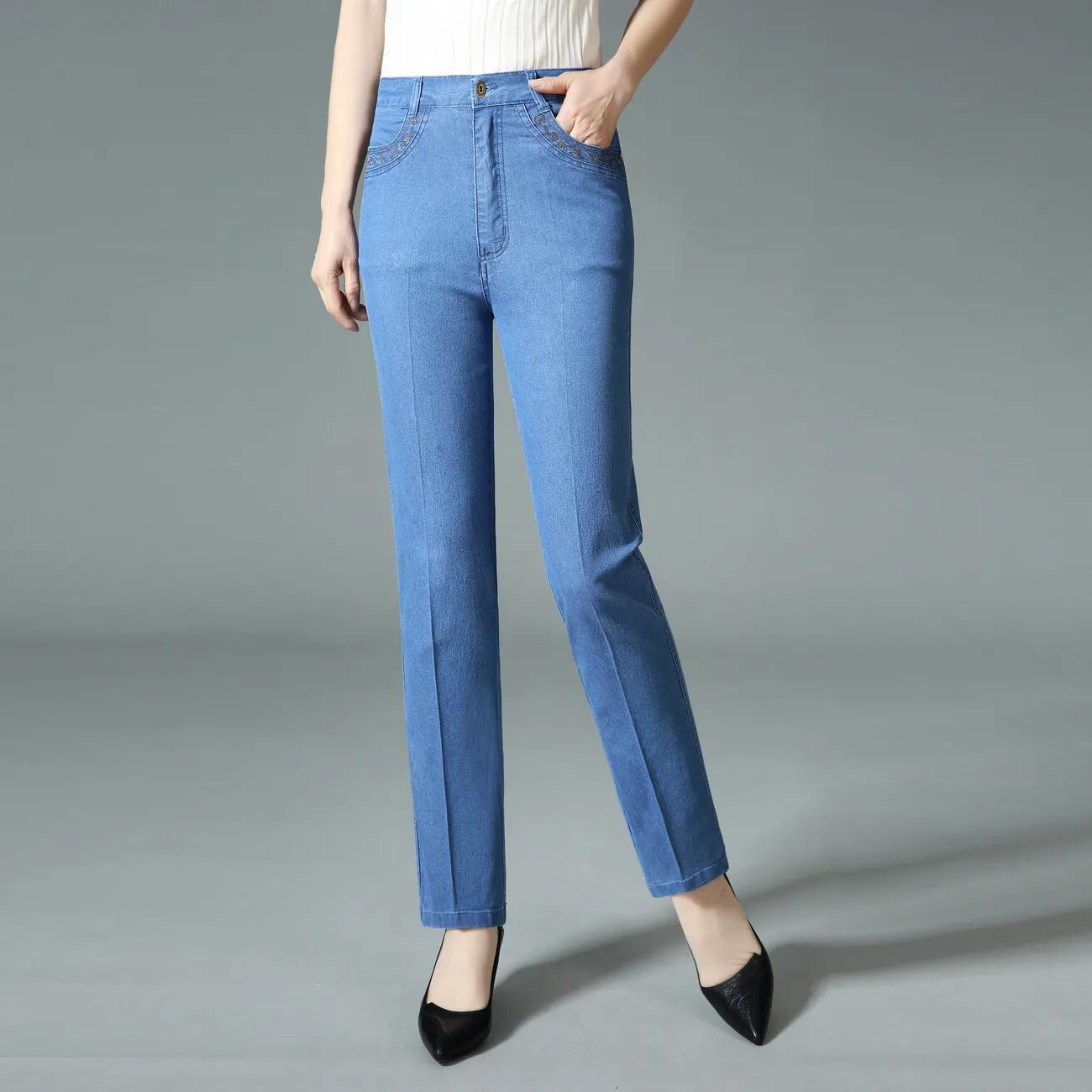 

Джинсы 38 размера оверсайз Mother с новыми весенними вышитыми карманами, с высокой посадкой, свободные брюки с прямыми штанинами, женские повседневные джинсовые брюки 28 синий