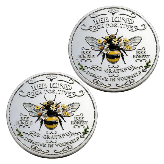 Bee Kind Positivity Commemorative Coin Motivational Bee Challenge Coin Double-Sided Inspirational Collectible Token Gift for Friends Family