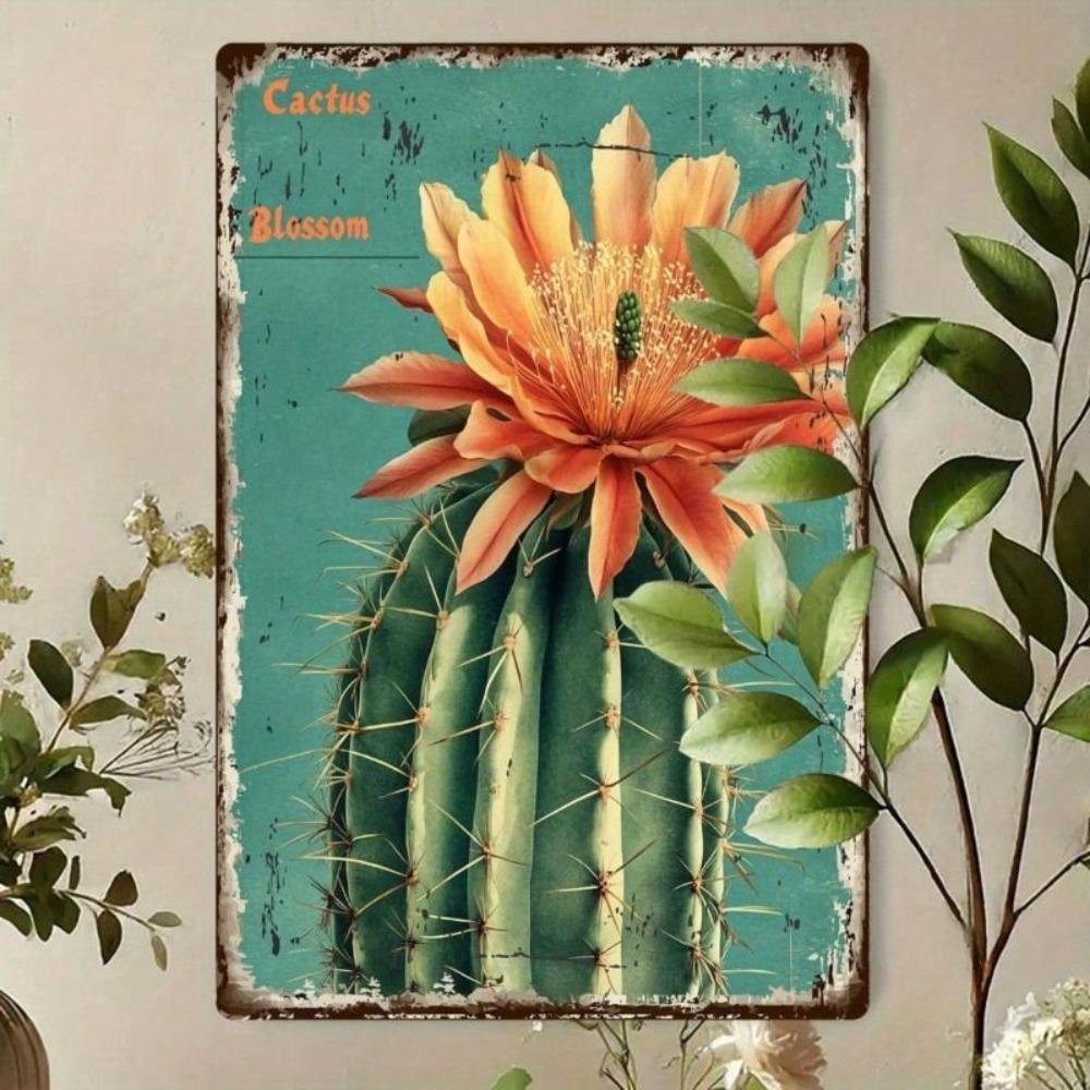 Metal Wall Art Cactus Flower Poster for Bar Decor