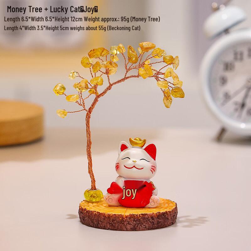Lucky Cat Crystal Money Tree Figurine