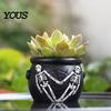 Vintage Style Ornament Witch Cauldron Planter, Gothic Skeleton Spider Web Flower Pot, Planter Halloween Decorative Plant Pot for Succulents