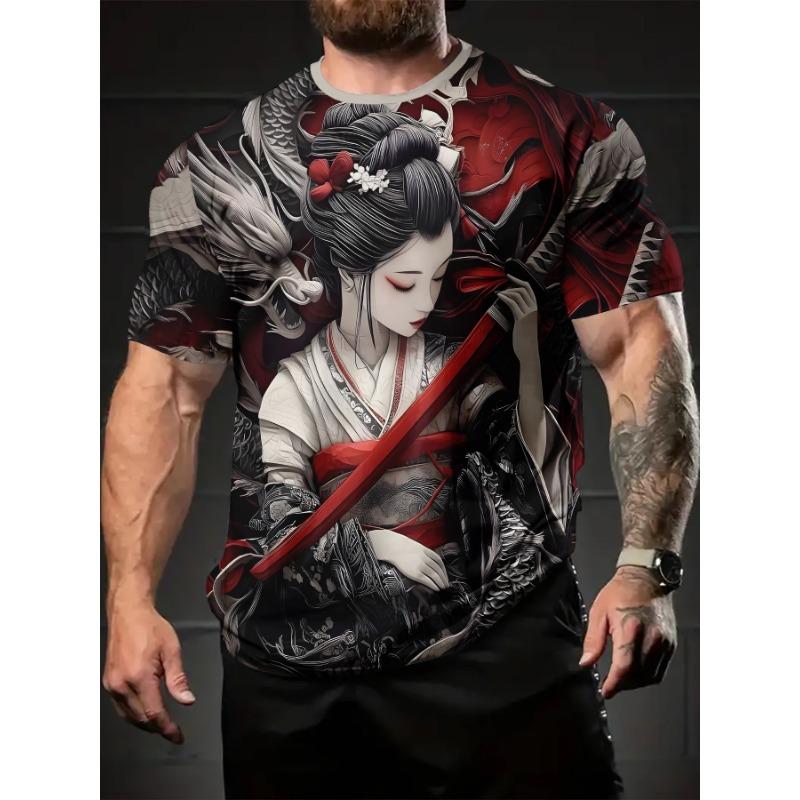 Men's Plus-Size Deer Print T-Shirt - 3D Deer Short Sleeve Round Neck Casual Streetwear Top