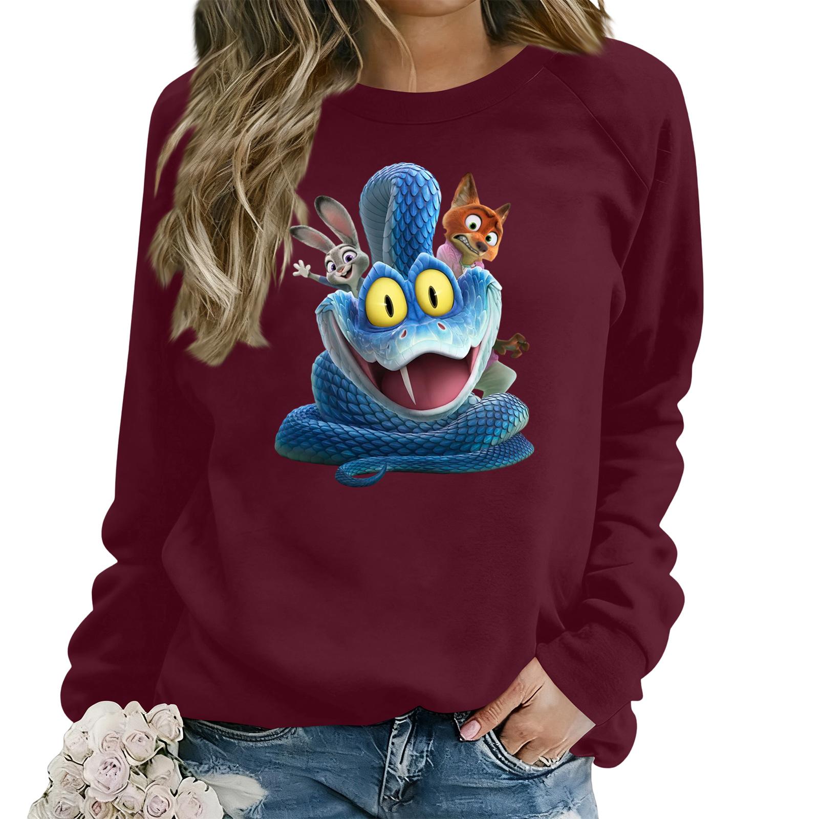 

Women s Fashion Casual Long Sleeve Loose Printed Sweatshirt L червоний