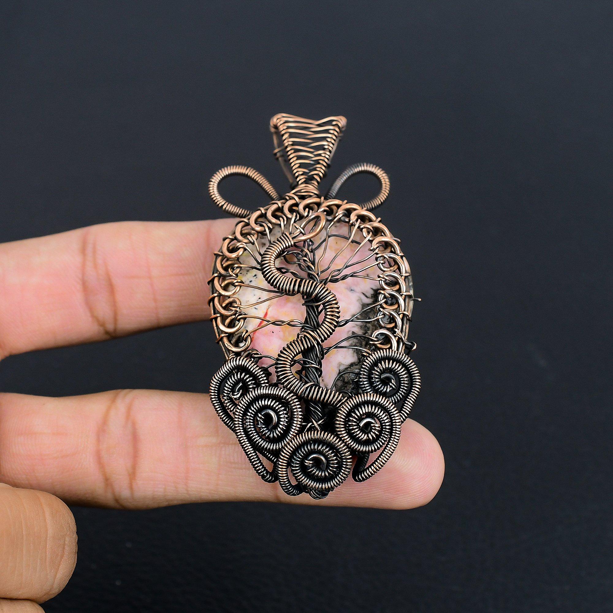 

Украшения из родохрозита, Подвеска, обернутая медной проволокой 999 пробы, Подвеска из драгоценного камня ручной работы, Для Дня памяти 2.25 Inches