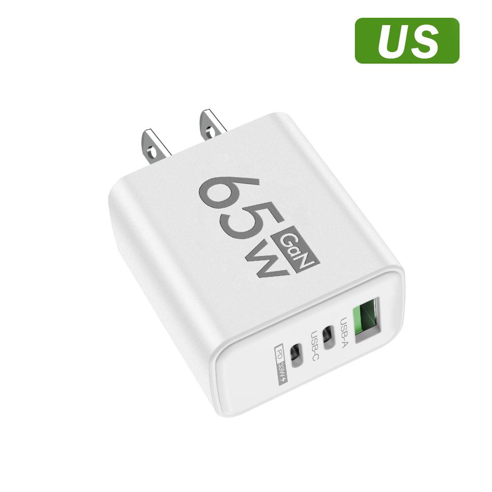 Gesamt 65W GaN Ladegerät USB PD Typ C Schnellladung 3 Anschlüsse Handy-Adapter QC3.0 Für iPhone Pro Max Samsung Galaxy Xiaomi
