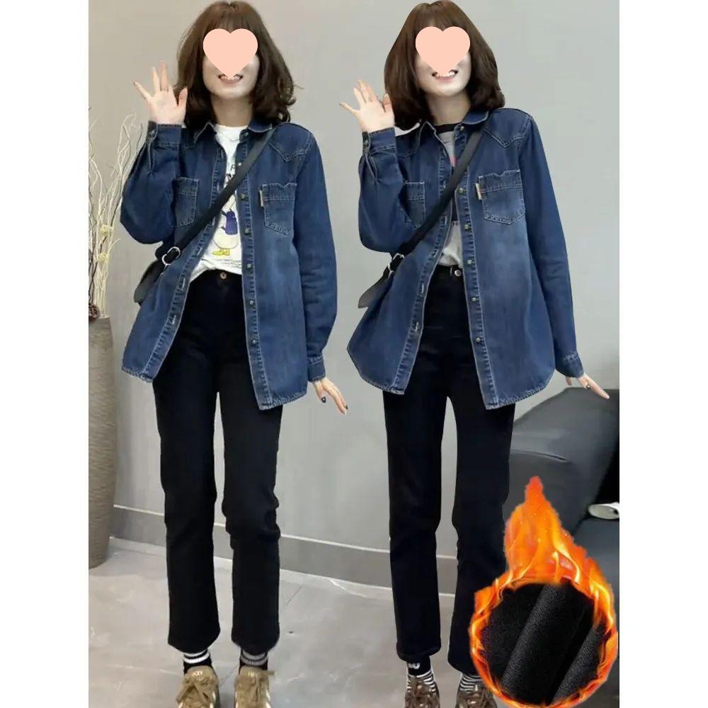Fleece-Lined Denim Shirt: 2025 Autumn/Winter Loose Layered Casual Thick Jacket