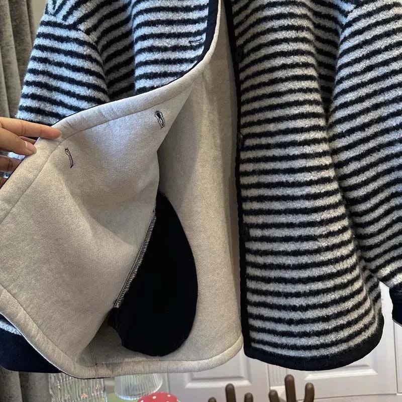 Coats for Women Winter Jacket Stripe Thickened Velvet Windbreaker Loose Casual Coat Top