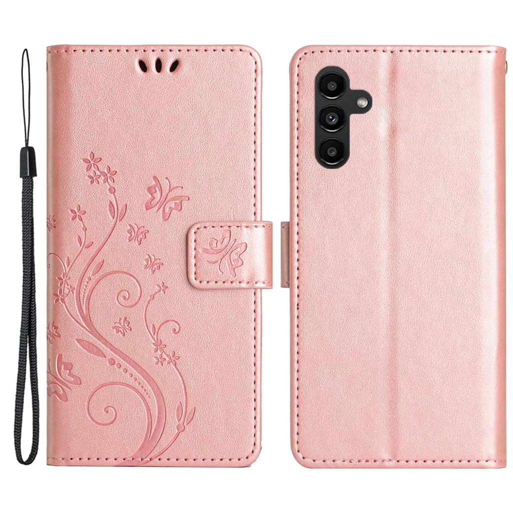 For Samsung Galaxy S24 FE Phone Case Butterfly Flower Imprinted Leather Flip Cover