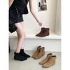 Premium Retro Square Head Small Short Boots Spring and Autumn Single Boots Thick Heel Thin Boots Suede Small Ankle Boots