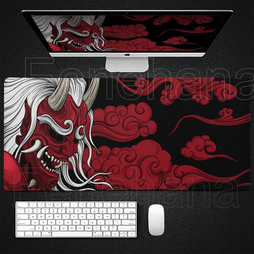 Black Ghost Face Nonslip Mouse Pad Gamer Desk Mat HD Print Japanese Samurai Devil Mask PC Gaming Accessories Computer Table Pad