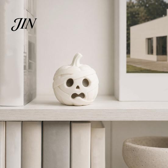 Small Halloween Tabletop Accents 3D Printed Mummy Pumpkin Skull Figurine for Decorations, Creative Holiday Home Decor with Funny Expressions