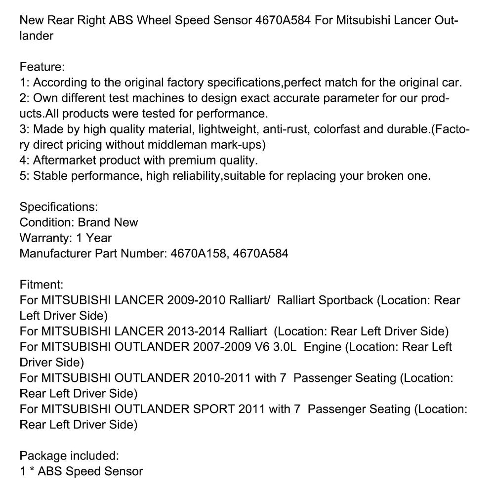 Areyoushop New Rear Right ABS Wheel Speed Sensor 4670A584 For Mitsubishi Lancer Outlander