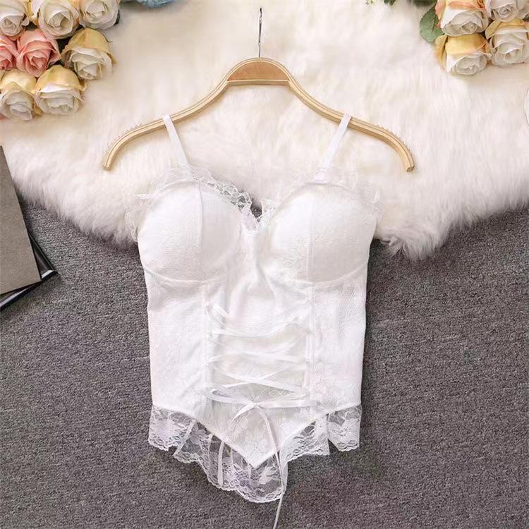 

New fashionable and sexy slim fit small suspender lace vest women s strap waist design fishbone Spice Girl short inner fit One size fits all ( 40-65kg ) белый