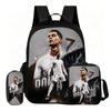 Ronaldo Student 3Pcs Set Backpack Kids School Shoulder Bag,Pencil Bags,Football Sport Bookbag Football Star Rucksack
