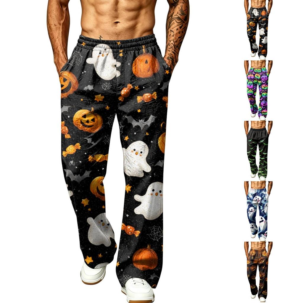 Men's Loose Fit Wide Leg Joggers with Pockets - Printed Casual Sweatpants for Sports and Daily Wear