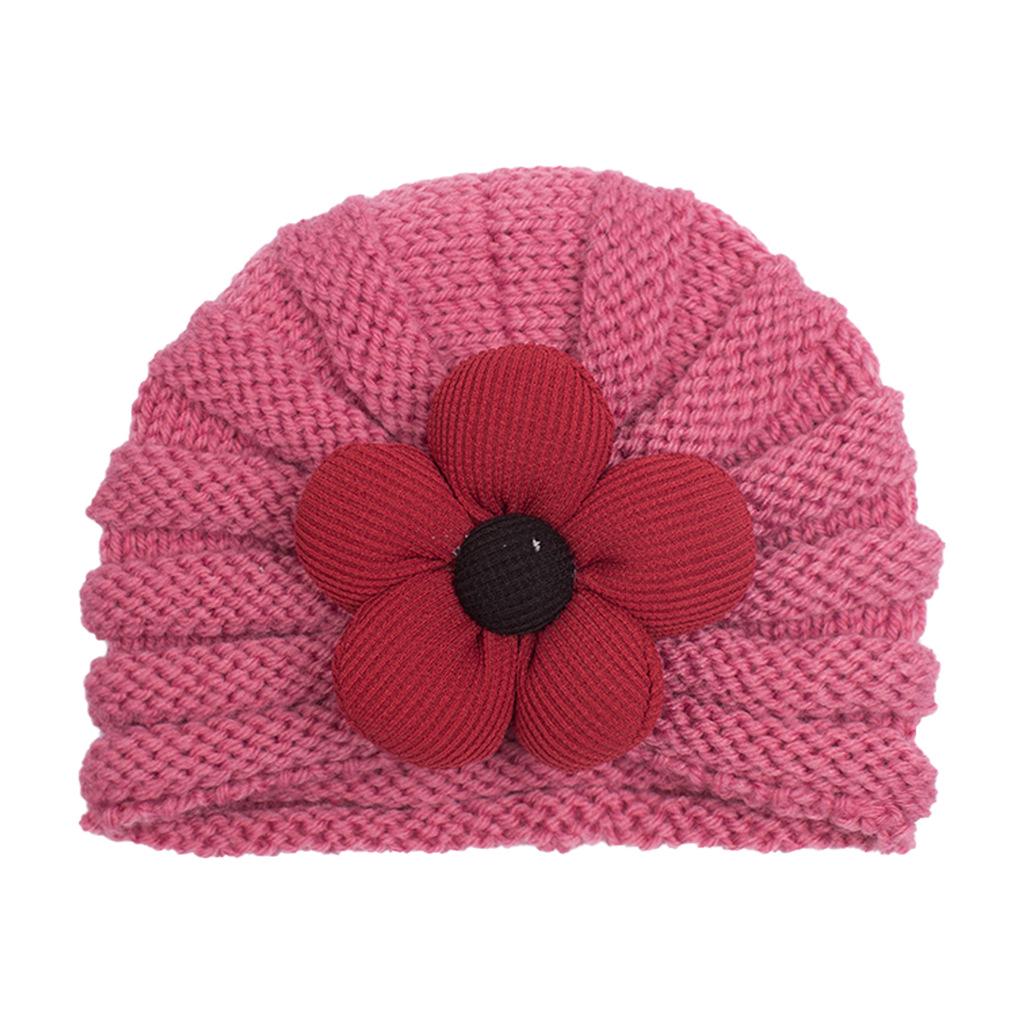 Winter Baby Knitted Floral Hat: Multicolor Wool Hat for Girls
