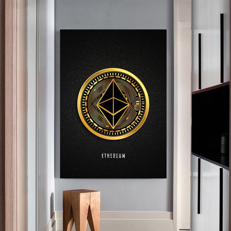 Abstract Golden Bitcoin Monero Cardano Canvas Painting Nordic Modern Wall Art Poster Print Pictures for Room Interior Home Decor