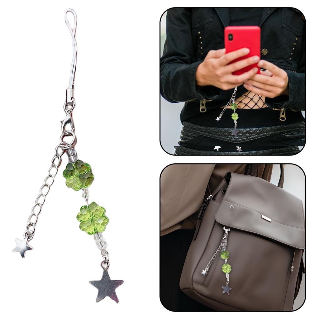 Eye Catching Mobile Phone Charm Lanyard Beaded Star Embellishment Keychain Keyring Bag Accessory for Fashion Enthusiasts