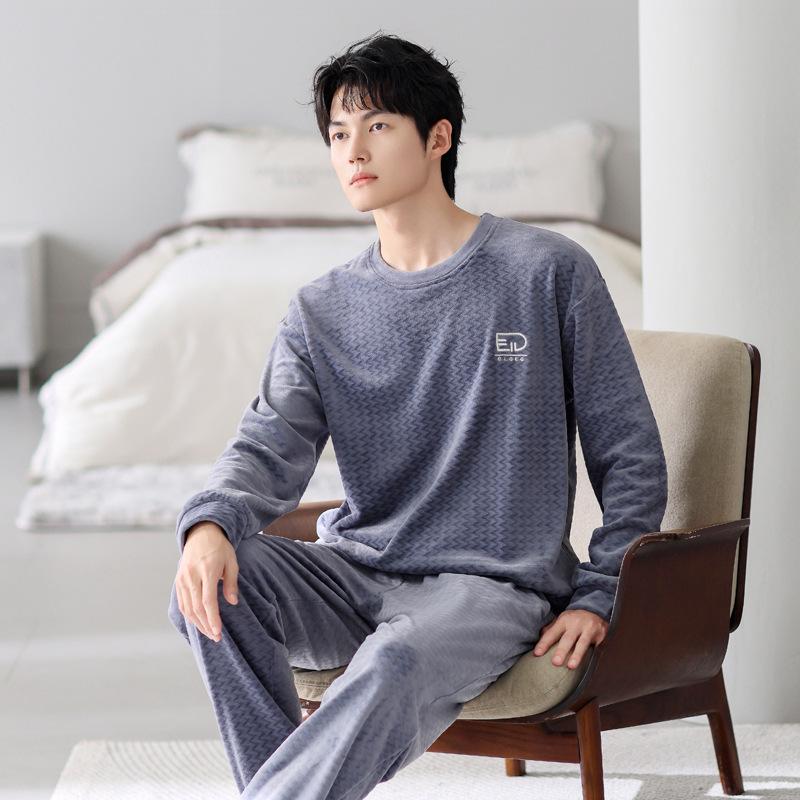 Pajamas Men'S Winter Coral Fleece Thickened Fleece Warm Autumn And Winter Island Fleece Large Size Spring And Autumn Thin Fleece Homewear