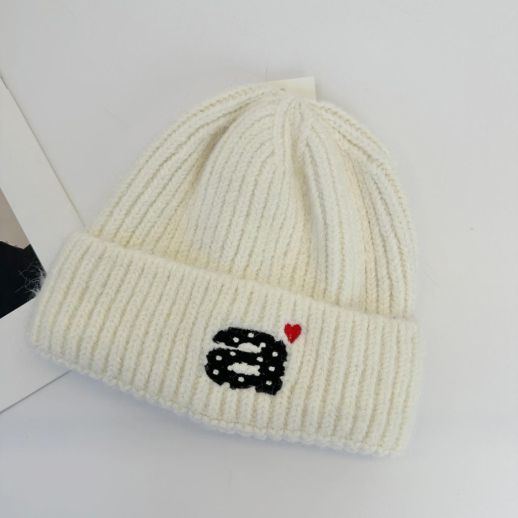 Sweet Cute Soft Waxy Knitted Hat Autumn and Winter Big Letter Ear Protection Wool Hat Simple Versatile Cold Hat Pullover Hat