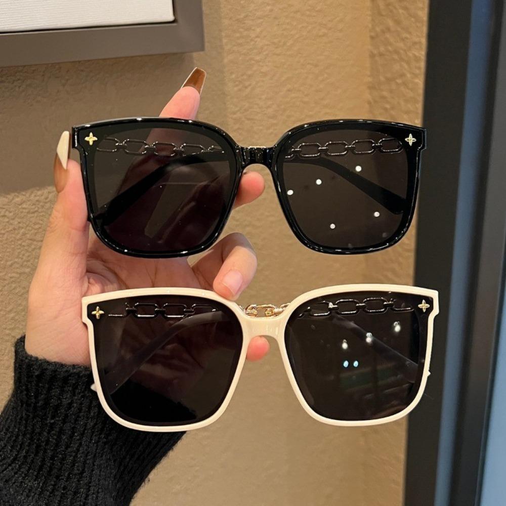 2PCS Chic Shining Sequins Link Chain Frame Over Sized Sunglasses for Women Men Trendy Shades Anti-radiation Eyewear