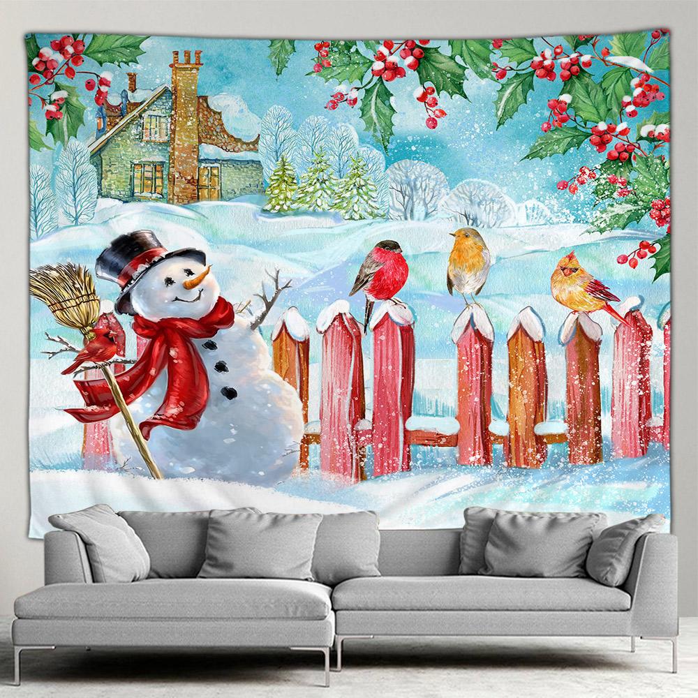 Vánoční krb Velký gobelín Vánoční stromeček Sněhulák Cartoon Cat Noční hvězdná obloha Nástěnná nástěnná deka