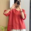 Summer 2026 Women's Plus Size Cotton Linen Two-Piece Suit with Slimming Embroidery for Middle-Aged and Elderly Mothers