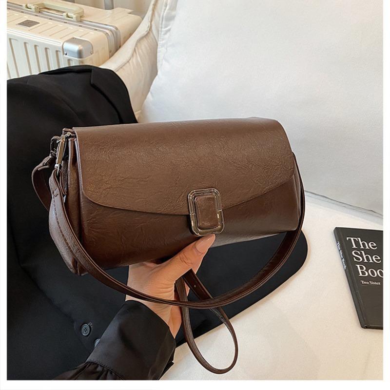

Soft leather small square bag women s new simple and versatile shoulder messenger bag retro commuter armpit bag One size fits all темно-коричневого кольору