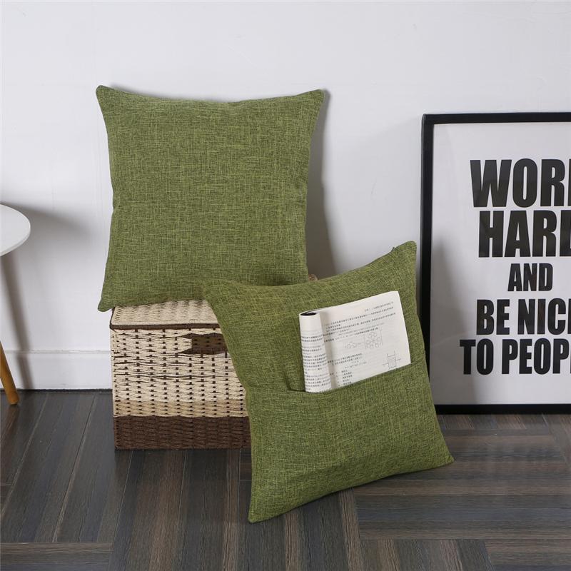 45x45cm Thicken Cotton Linen Solid Color Cushion Cover With Pocket Bedroom Pillow Case Home Sofa Decoration
