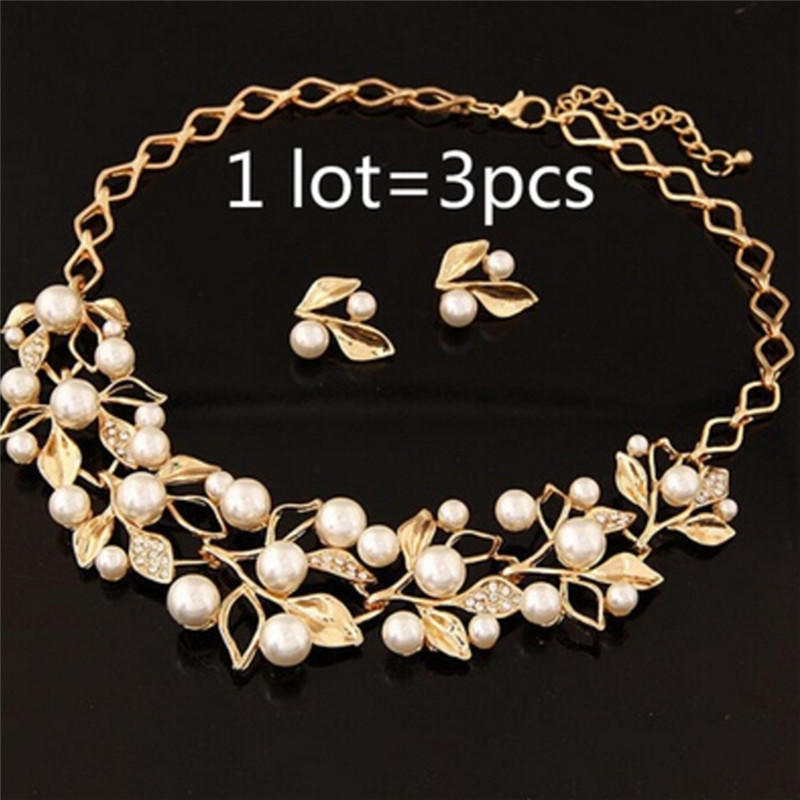 Pearls  Tree Leaves Necklace Earring  Elegant Ladies Luxury Jewelry Set