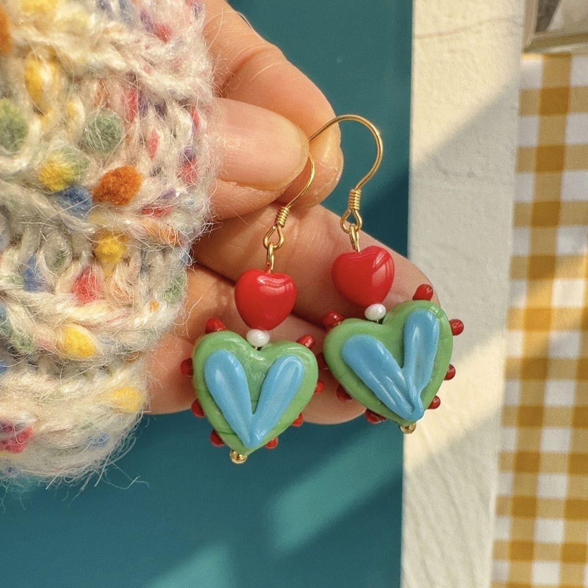 

Серьги в форме сердца в японском стиле ретро, универсальные, цветные, с блокировкой, для женщин 1 pair