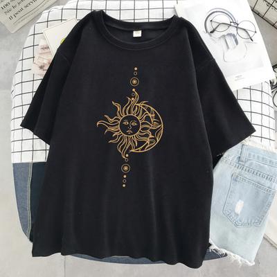 Funny'S Sun And Moon Face Print Women Tshirt Summer Cool T Shirt Hip Hop Oversized Short Sleeve Fashion Cotton Short Sleeve