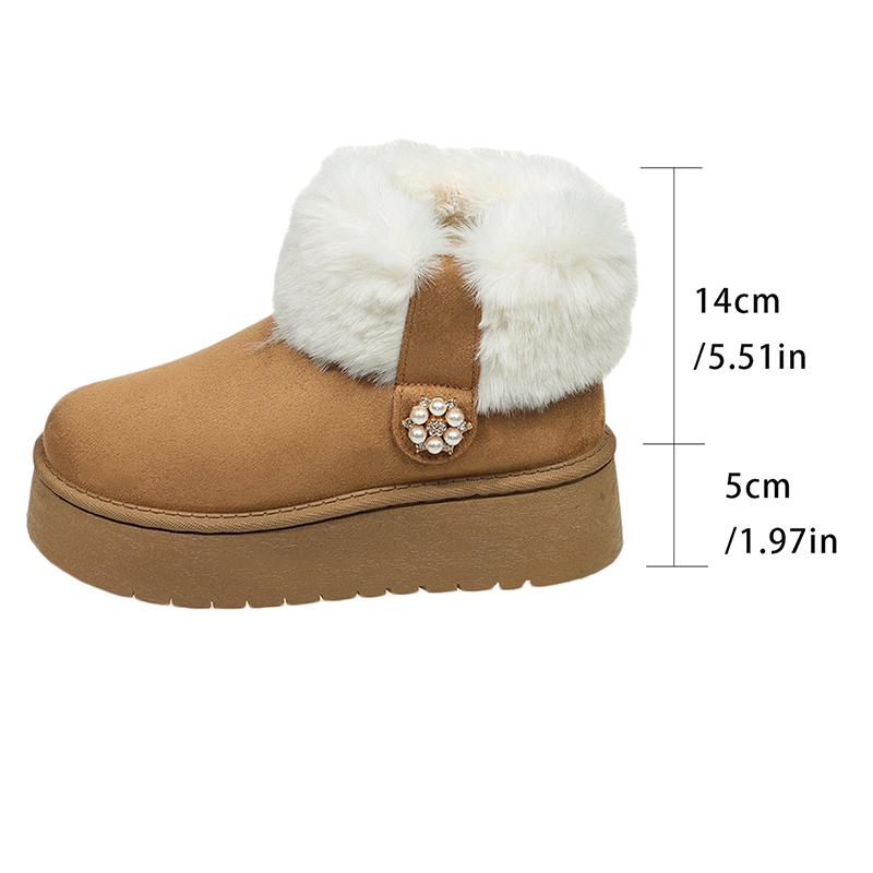 Fashion Furry Soft Thick Bottom Snow Boots Women 2025 Winter Warm Fluffy Fur Ankle Boots with Platform Pearl Decoration Designer Shoes