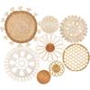 Boho Wall Basket Decor Set Of8 Flat Woven Basket Wall Hanging Decor Round Tassels White Macrame Tapestry Wall Decor Art Handmade