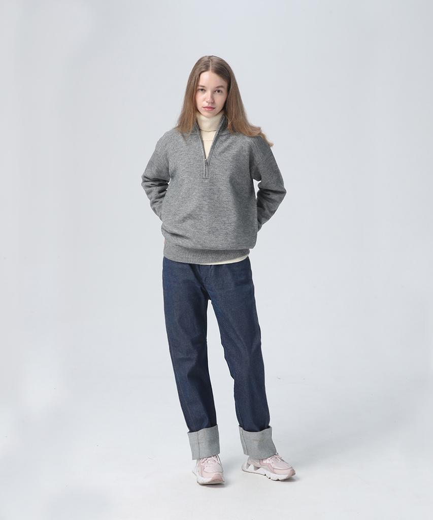 Beullumeol Pbt Wool Half Zip-Up Neck Knit - Melange Grey