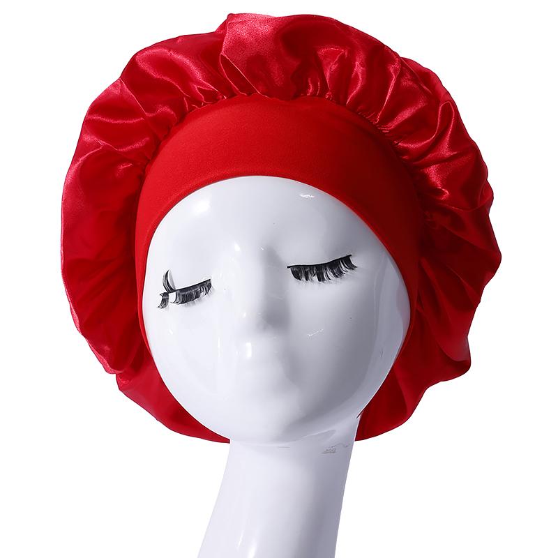 Women Satin Home Hair Shower Cap Comfortable Nightcap Casual Wide-brimmed Sleeping With Elasticated Floppy Band Cap Breathable