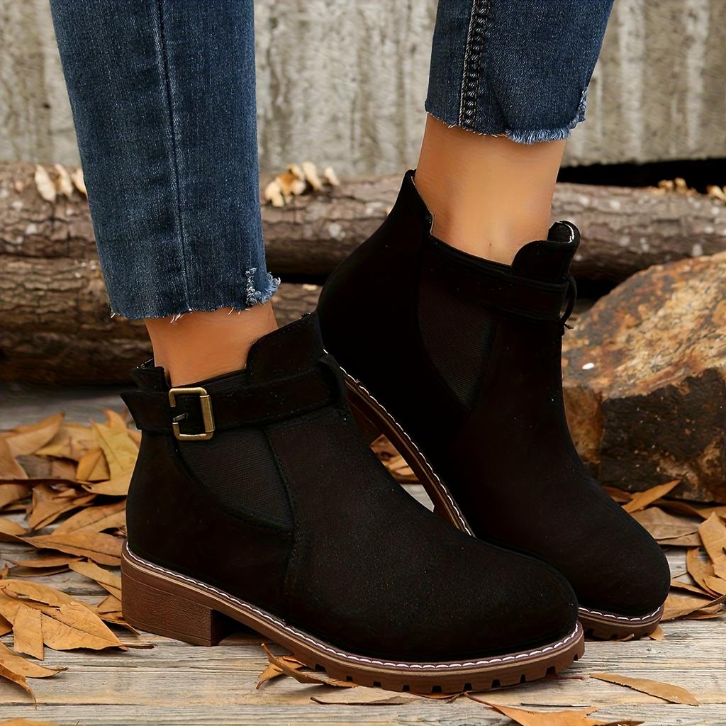 [Comfortable Ankle Boots] Low Heel Women's Slip-On Ankle Boots | Comfortable Fabric Lining, PU Cover Upper & Durable Sole, Versatile Fashion Shoes