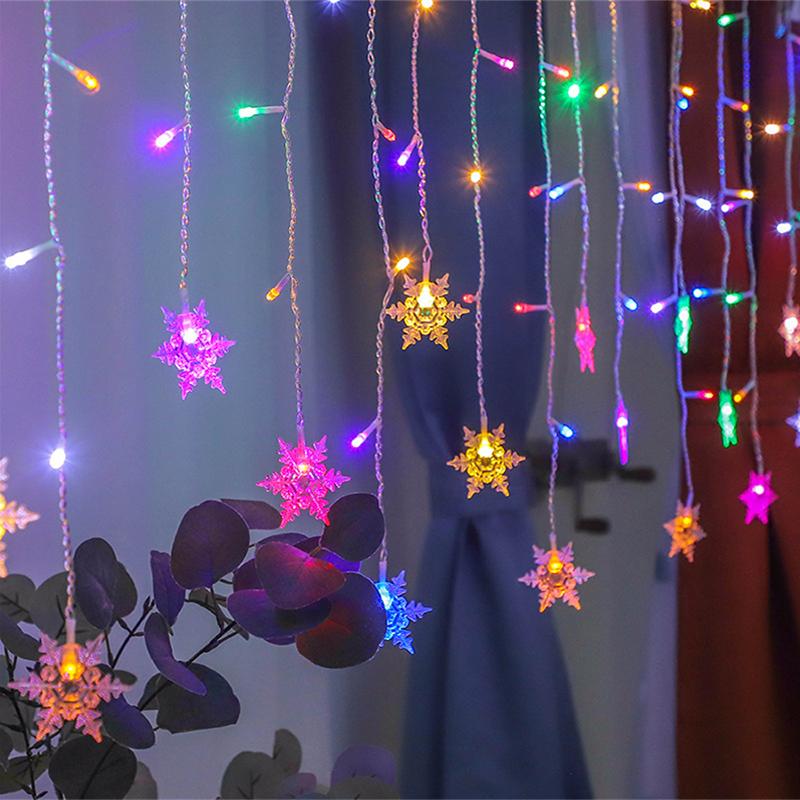 Christmas Decorations Snowflake Window Curtain Garlands LED Icicle Fairy Lights Outdoor Garland Home Party Garden New Year Decor