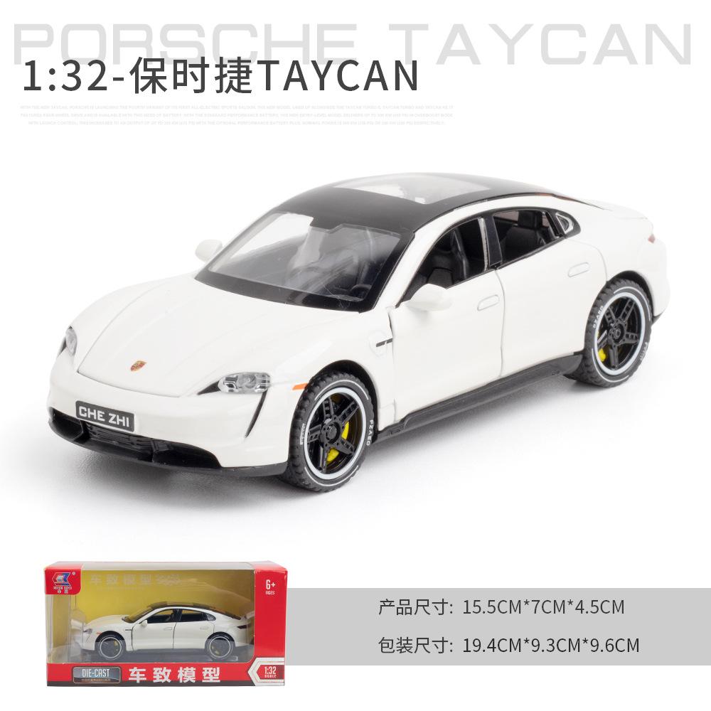 1:32 Porsche Taycan High-Simulation-Automodelle aus Metallguss, Sportwagen mit Sound und Licht, Rückziehmechanismus, Supercar-Geschenke für Kinder
