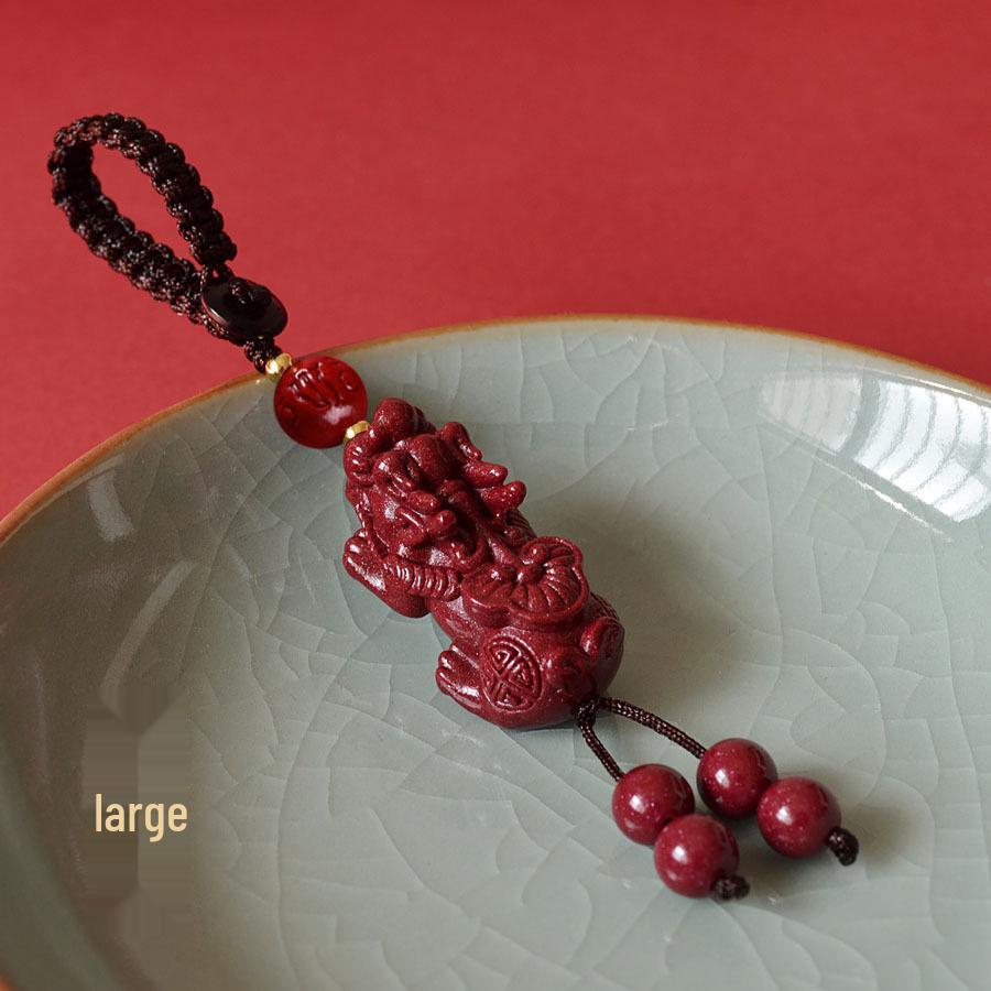 Five-Way God of Wealth Keychain with Cinnabar Bead, Agate Pendant, and Six-Syllable Mantra