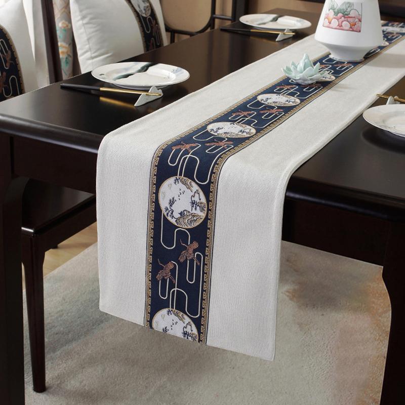 1Pc Table Runner Long Tassels Traditional Chinese Style Wide Tea Room Table Flags Tablecloth