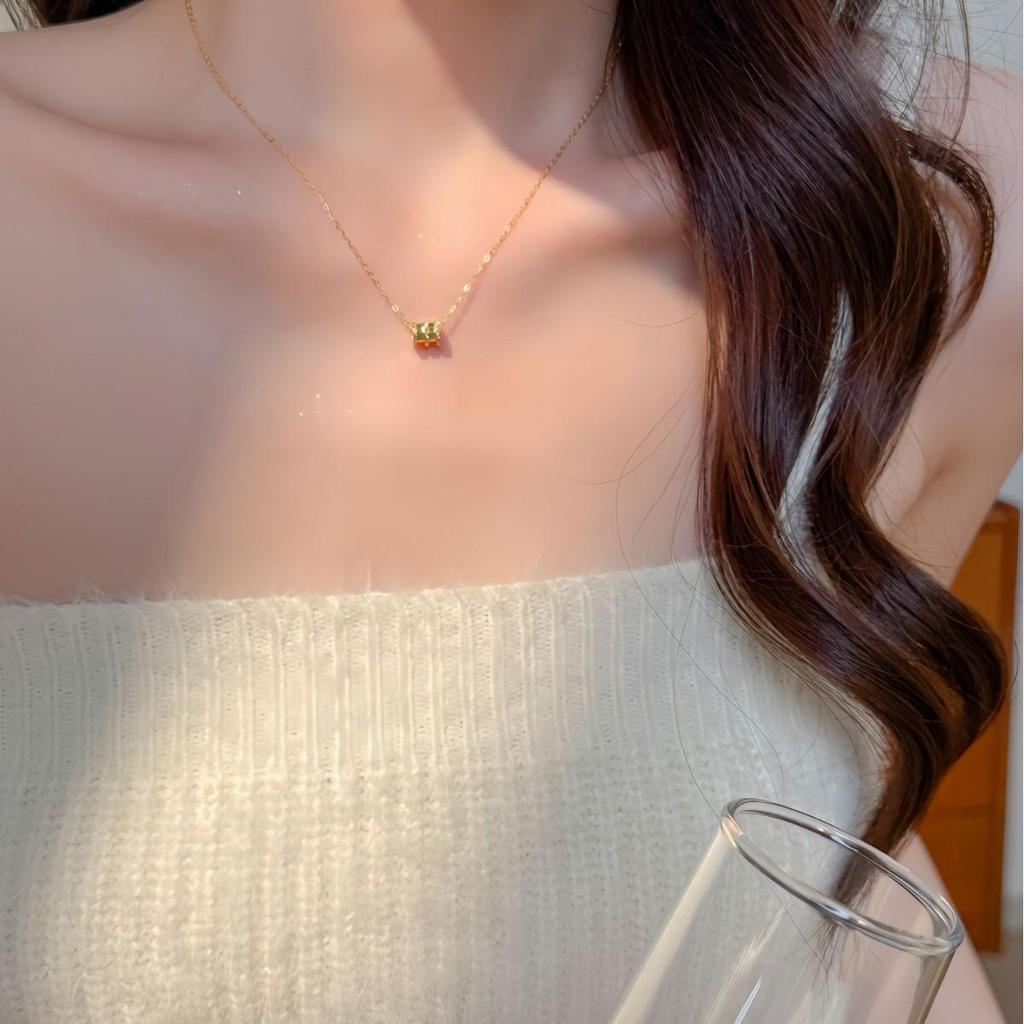 18K Gold Agate Pendant S925 Sterling Silver Necklace - Versatile Luxury Trendy Piece