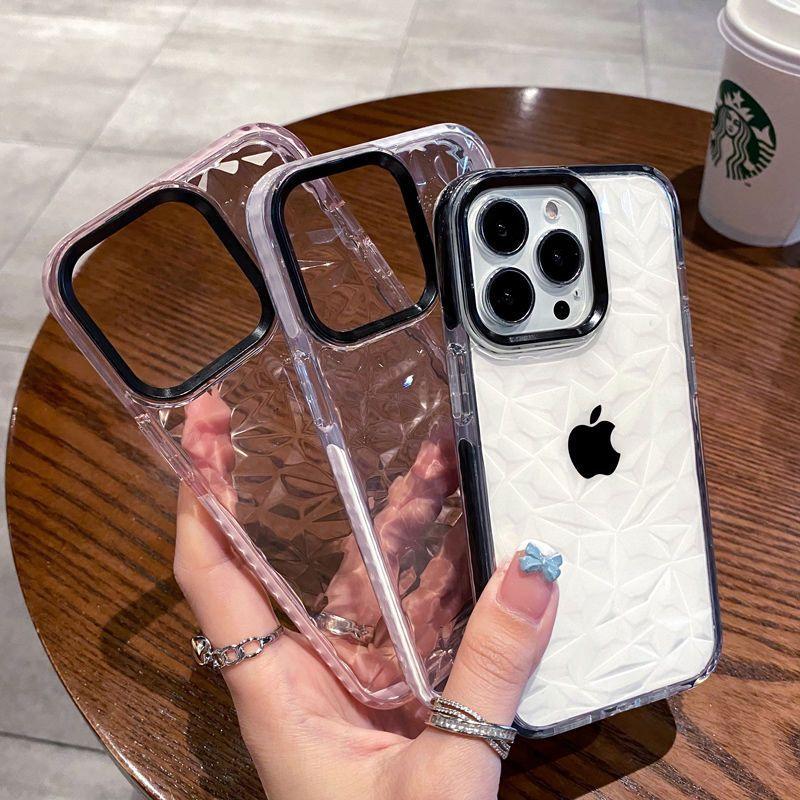 Applicable To IPhone16Promax Transparent Mobile Phone Case 14 Apple 15 Protective Case Anti-fall Diamond Pattern Luxury